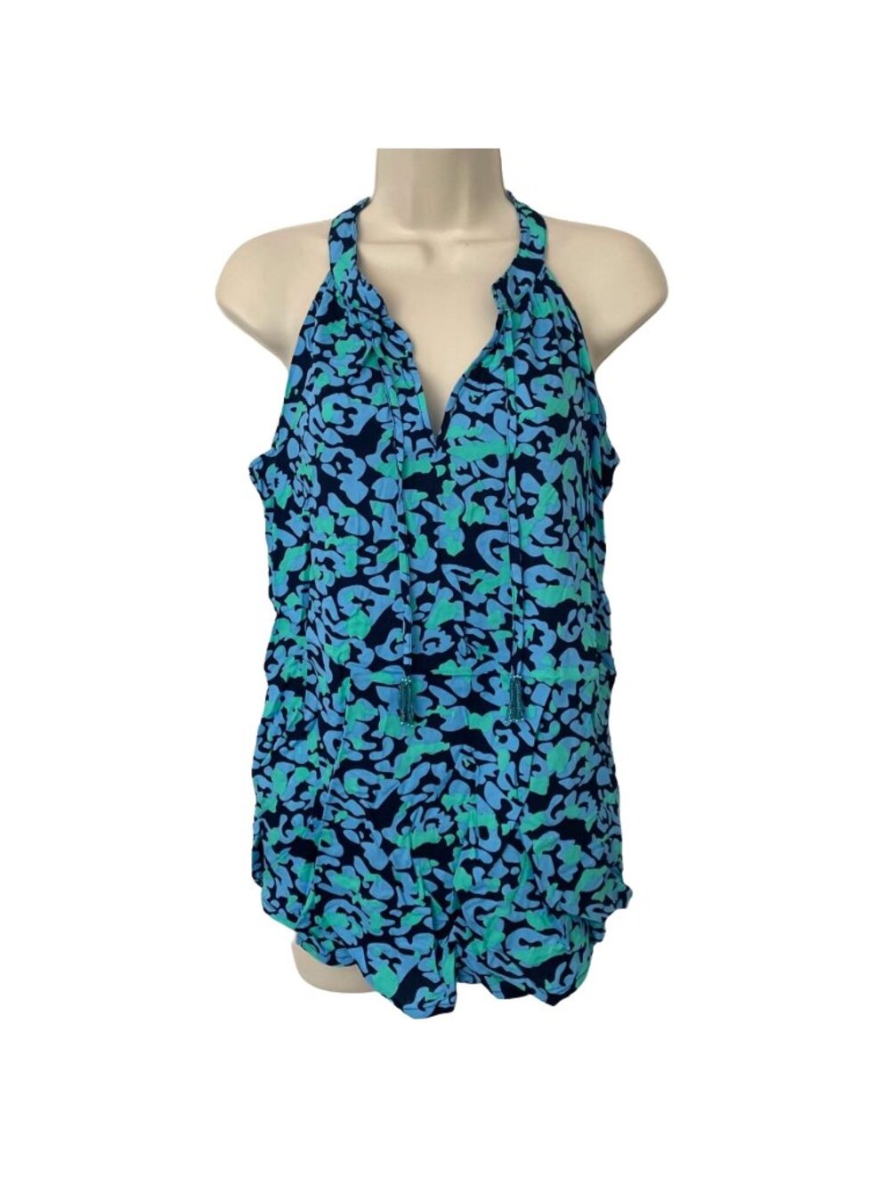 Escapada Carlie Top Womens Navy Ocean Blue Riviera Sleeveless Halter Beaded Sz M
